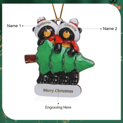 Decorazione Natalizia Personalizzata in Legno con Orsi Neri - 2 Nomi e Testo Personalizzati con Design Albero di Natale, Regalo di Natale per Famiglia | Jessemade