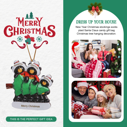 Decorazione Natalizia Personalizzata in Legno con Orsi Neri - 3 Nomi e Testo Personalizzati con Design Albero di Natale, Regalo di Natale per Famiglia | Jessemade