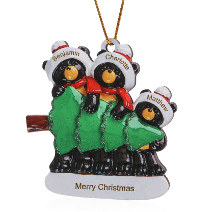 Decorazione Natalizia Personalizzata in Legno con Orsi Neri - 3 Nomi e Testo Personalizzati con Design Albero di Natale, Regalo di Natale per Famiglia | Jessemade