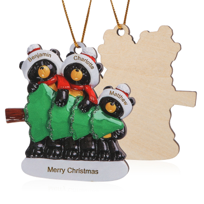 Decorazione Natalizia Personalizzata in Legno con Orsi Neri - 3 Nomi e Testo Personalizzati con Design Albero di Natale, Regalo di Natale per Famiglia | Jessemade