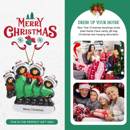 Decorazione Natalizia Personalizzata in Legno con Orsi Neri - 4 Nomi e Testo Personalizzati con Design Albero di Natale, Regalo di Natale per Famiglia | Jessemade