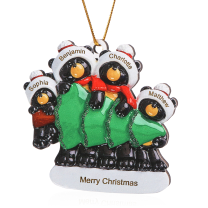Decorazione Natalizia Personalizzata in Legno con Orsi Neri - 4 Nomi e Testo Personalizzati con Design Albero di Natale, Regalo di Natale per Famiglia | Jessemade