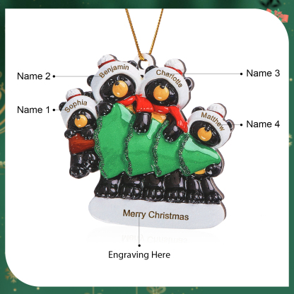 Decorazione Natalizia Personalizzata in Legno con Orsi Neri - 4 Nomi e Testo Personalizzati con Design Albero di Natale, Regalo di Natale per Famiglia | Jessemade