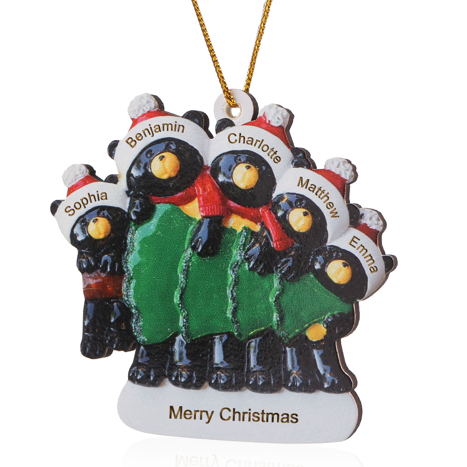 Decorazione Natalizia Personalizzata in Legno con Orsi Neri - 5 Nomi e Testo Personalizzati con Design Albero di Natale, Regalo di Natale per Famiglia | Jessemade