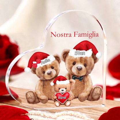Nostra Famiglia Decorazione cuore acrilica con orsacchiotto Natale con 3 nomi e 1 testo personalizzati regalo per Natale