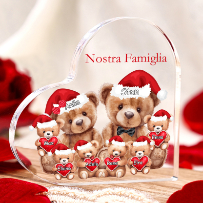 Nostra Famiglia Decorazione cuore acrilica con orsacchiotto Natale con 8 nomi e 1 testo personalizzati regalo per Natale