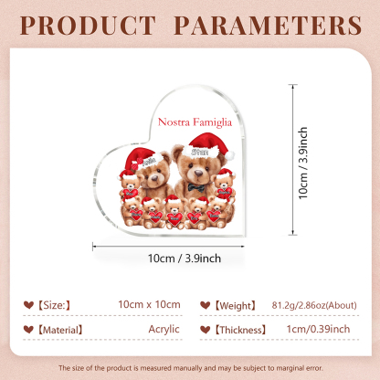 Nostra Famiglia Decorazione cuore acrilica con orsacchiotto Natale con 9 nomi e 1 testo personalizzati regalo per Natale
