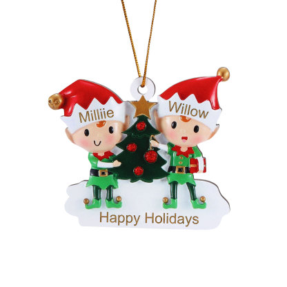 Decorazione Natalizia in Legno Personalizzata - Albero di Natale e Elfi - Personalizzabile con 2 Nomi e 1 Testo - Regalo di Natale per Famiglia | Jessemade