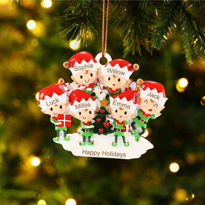 Decorazione Natalizia in Legno Personalizzata - Albero di Natale e Elfi - Personalizzabile con 6 Nomi e 1 Testo - Regalo di Natale per Famiglia | Jessemade