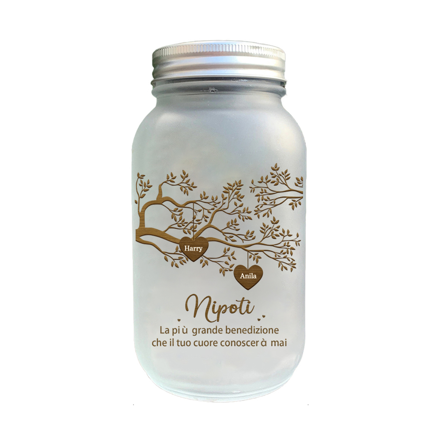 Bottiglia Illuminante Lampada Personalizzata in Vetro con LED 2 Nomi e 2 Testi Personalizzati Albero di Famiglia Regalo Per i Nonni