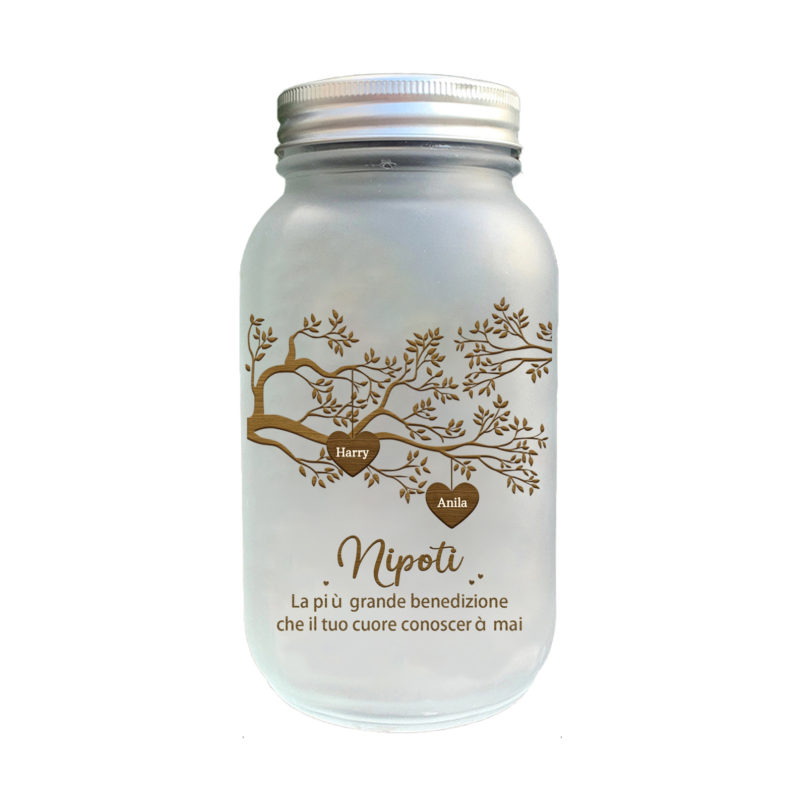 Bottiglia Illuminante Lampada Personalizzata in Vetro con LED 2 Nomi e 2 Testi Personalizzati Albero di Famiglia Regalo Per i Nonni