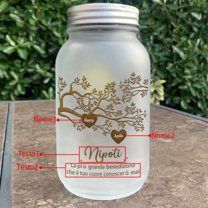 Bottiglia Illuminante Lampada Personalizzata in Vetro con LED 2 Nomi e 2 Testi Personalizzati Albero di Famiglia Regalo Per i Nonni