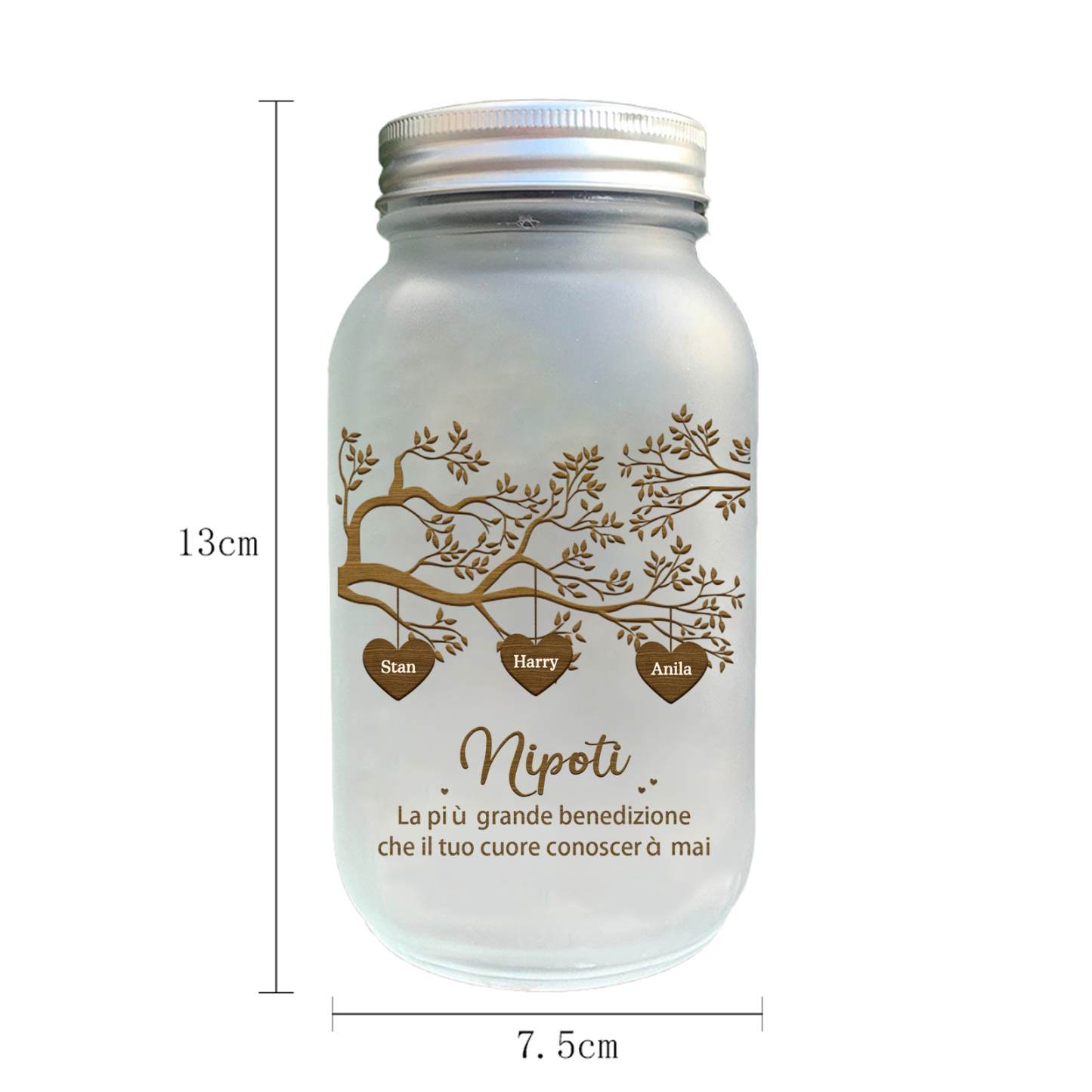 Bottiglia Illuminante Lampada Personalizzata in Vetro con LED 3 Nomi e 2 Testi Personalizzati Albero di Famiglia Regalo Per i Nonni