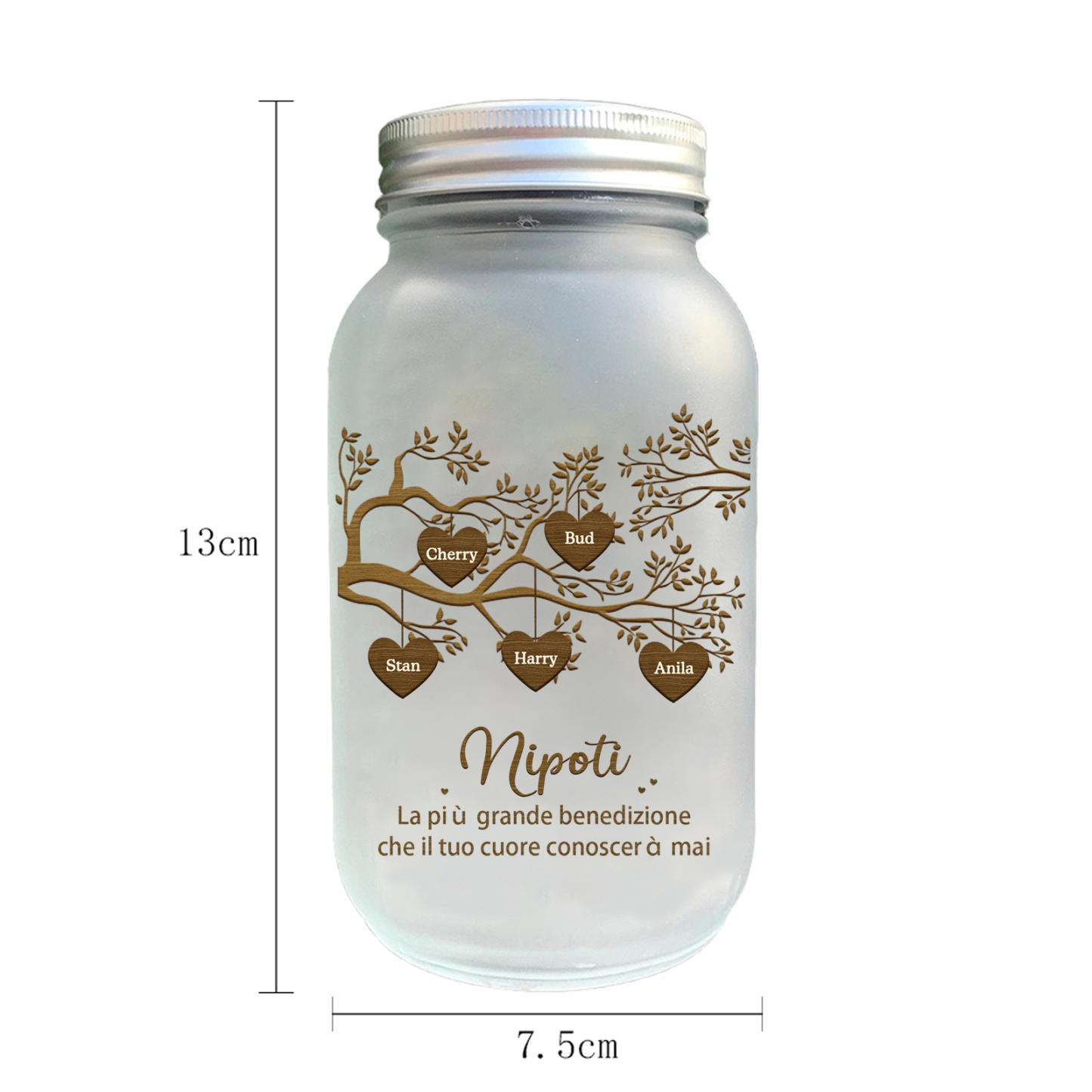 Bottiglia Illuminante Lampada Personalizzata in Vetro con LED 5 Nomi e 2 Testi Personalizzati Albero di Famiglia Regalo Per i Nonni