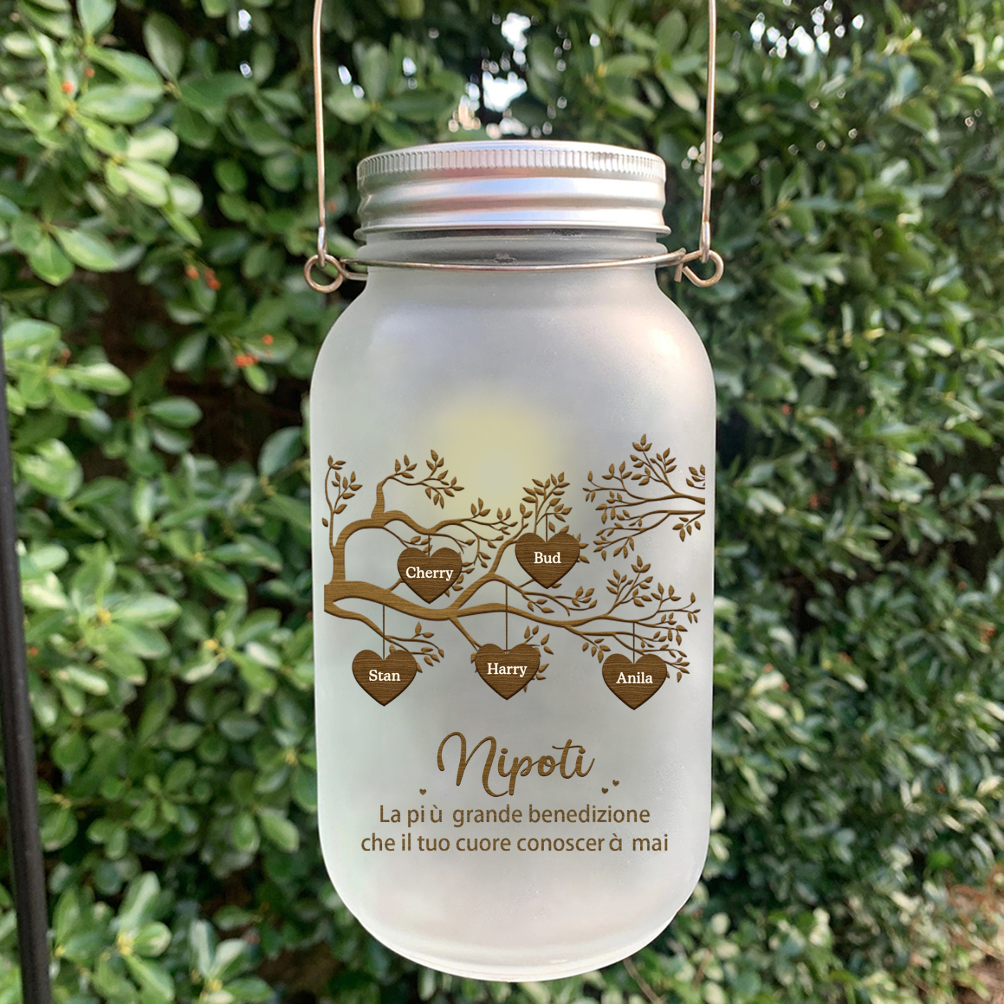 Bottiglia Illuminante Lampada Personalizzata in Vetro con LED 5 Nomi e 2 Testi Personalizzati Albero di Famiglia Regalo Per i Nonni