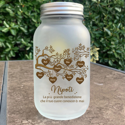 Bottiglia Illuminante Lampada Personalizzata in Vetro con LED 8 Nomi e 2 Testi Personalizzati Albero di Famiglia Regalo Per i Nonni