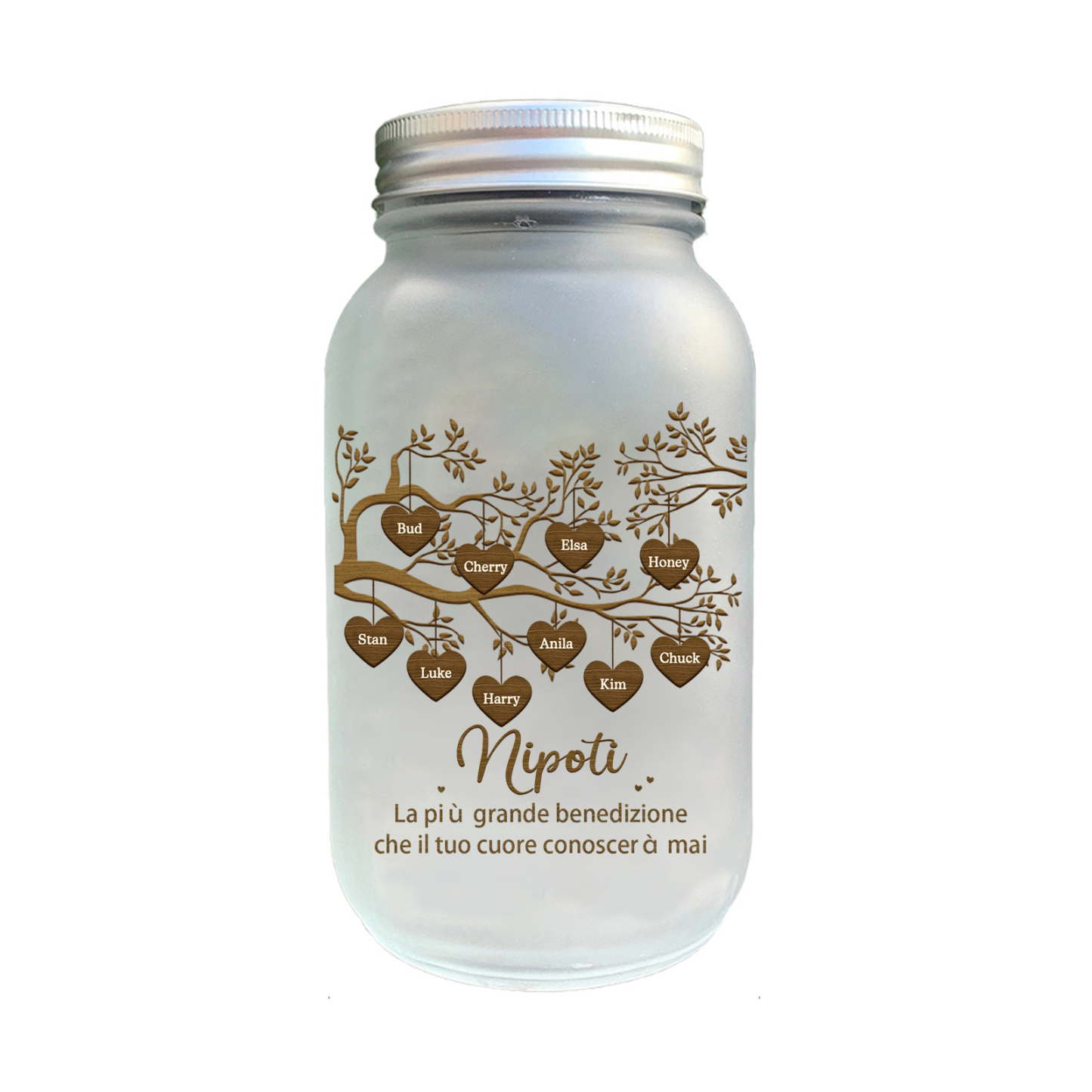 Bottiglia Illuminante Lampada Personalizzata in Vetro con LED 10 Nomi e 2 Testi Personalizzati Albero di Famiglia Regalo Per i Nonni