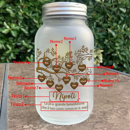 Bottiglia Illuminante Lampada Personalizzata in Vetro con LED 10 Nomi e 2 Testi Personalizzati Albero di Famiglia Regalo Per i Nonni