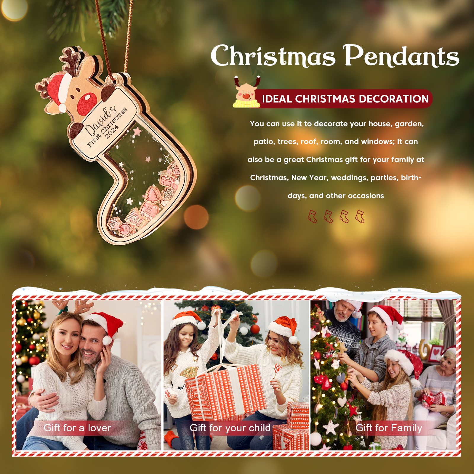 Decorazione Natalizia Personalizzata per il Primo Natale del Bambino - Con Nome, Data e 5 Testo Personalizzati, Regalo di Natale per Bambino | Jessemade