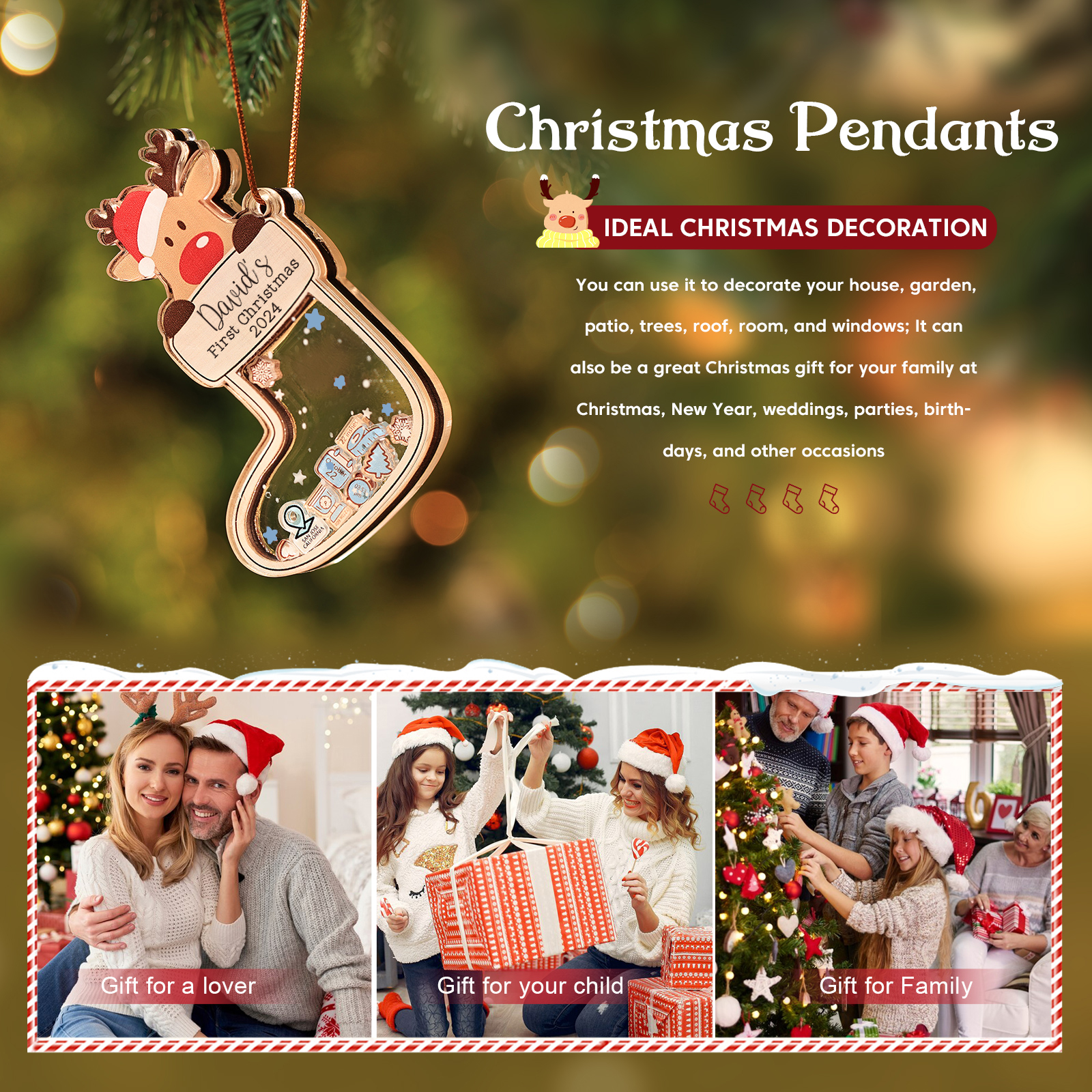 Decorazione Natalizia Personalizzata per il Primo Natale del Bambino - Con Nome, Data e 5 Testo Personalizzati, Regalo di Natale per Bambino | Jessemade