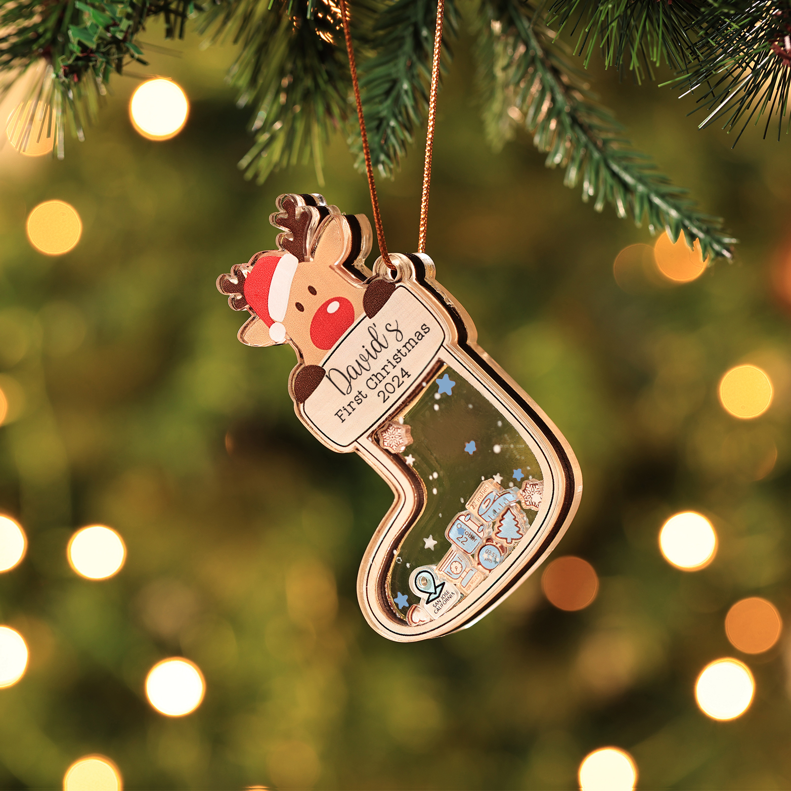 Decorazione Natalizia Personalizzata per il Primo Natale del Bambino - Con Nome, Data e 5 Testo Personalizzati, Regalo di Natale per Bambino | Jessemade