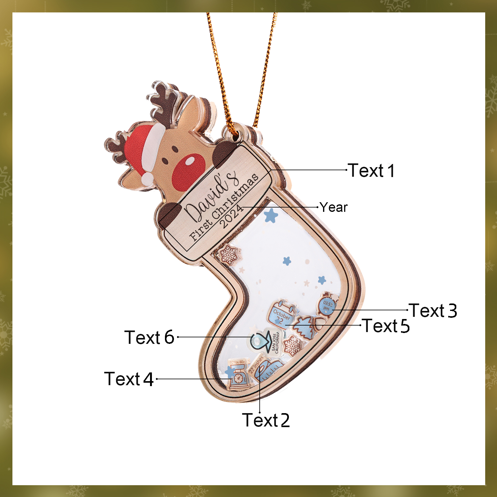 Decorazione Natalizia Personalizzata per il Primo Natale del Bambino - Con Nome, Data e 5 Testo Personalizzati, Regalo di Natale per Bambino | Jessemade