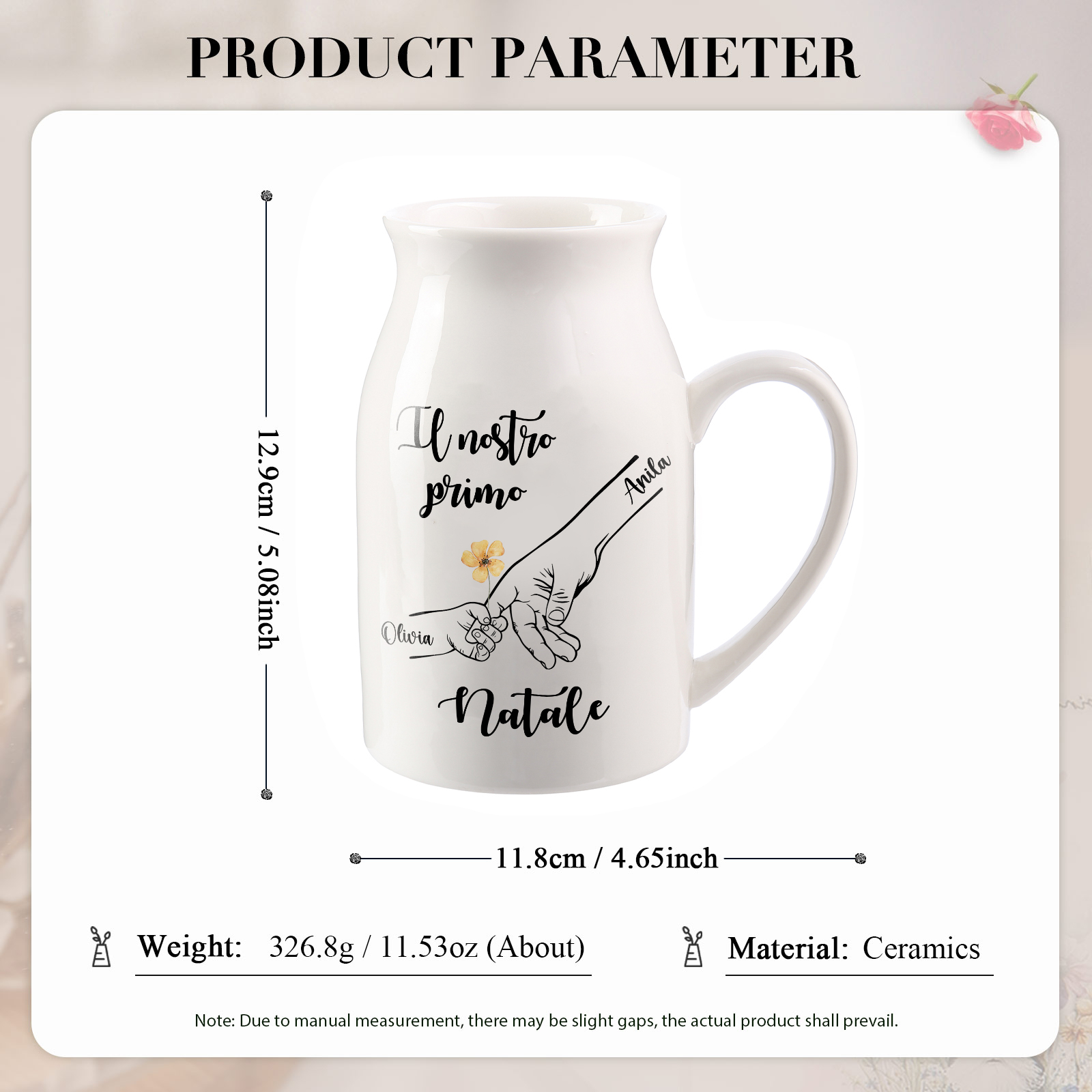 Nostro primo Natale-Vaso di ceramica mano nella mano personalizzato con 2 nomi per mamma/nonna