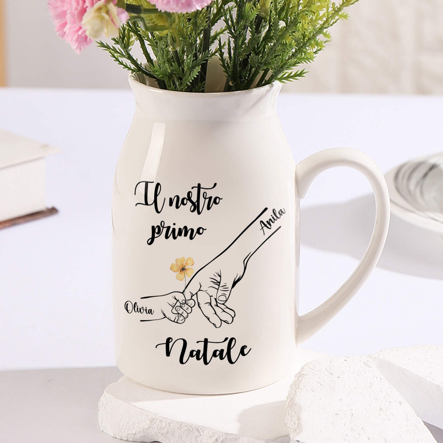 Nostro primo Natale-Vaso di ceramica mano nella mano personalizzato con 2 nomi per mamma/nonna