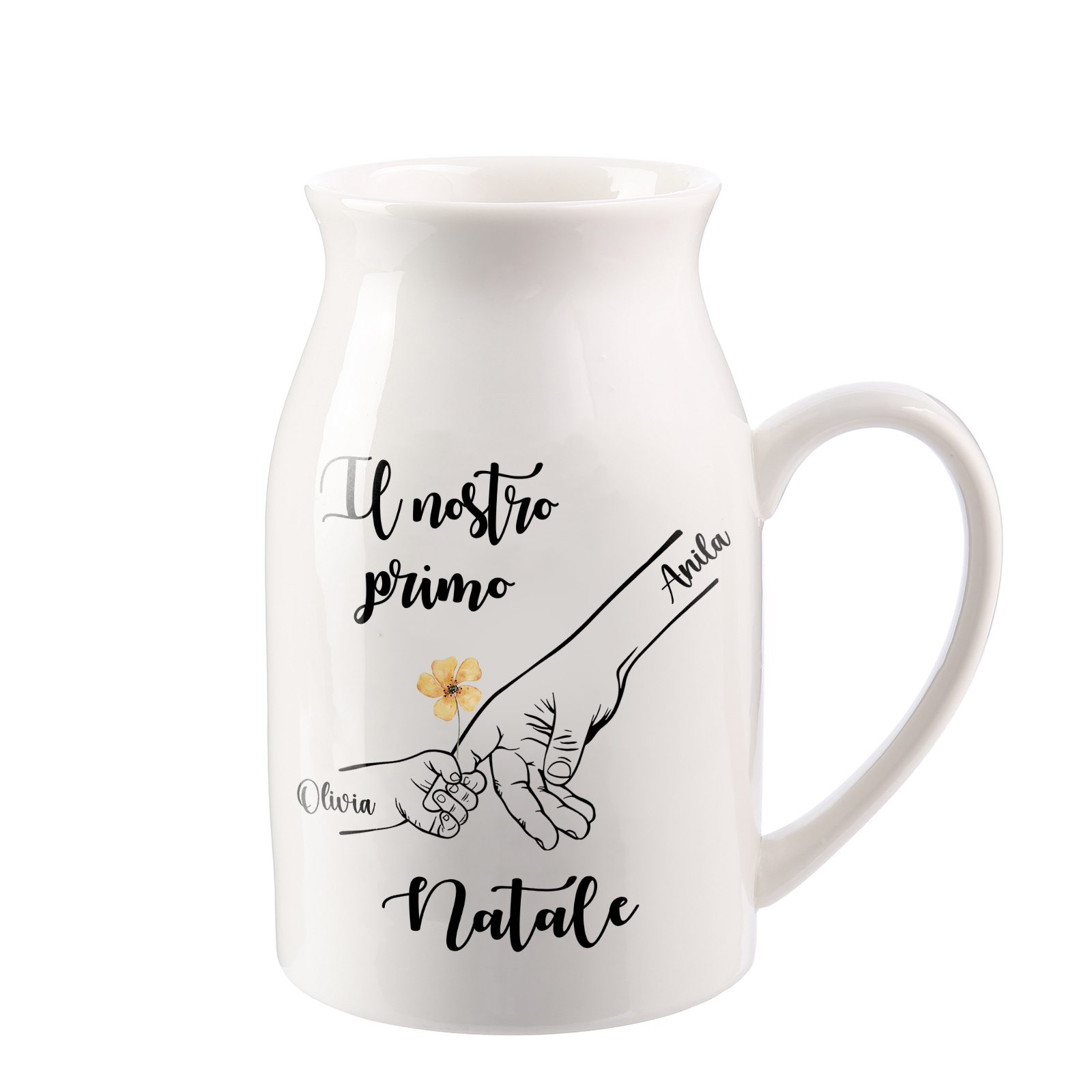 Nostro primo Natale-Vaso di ceramica mano nella mano personalizzato con 2 nomi per mamma/nonna