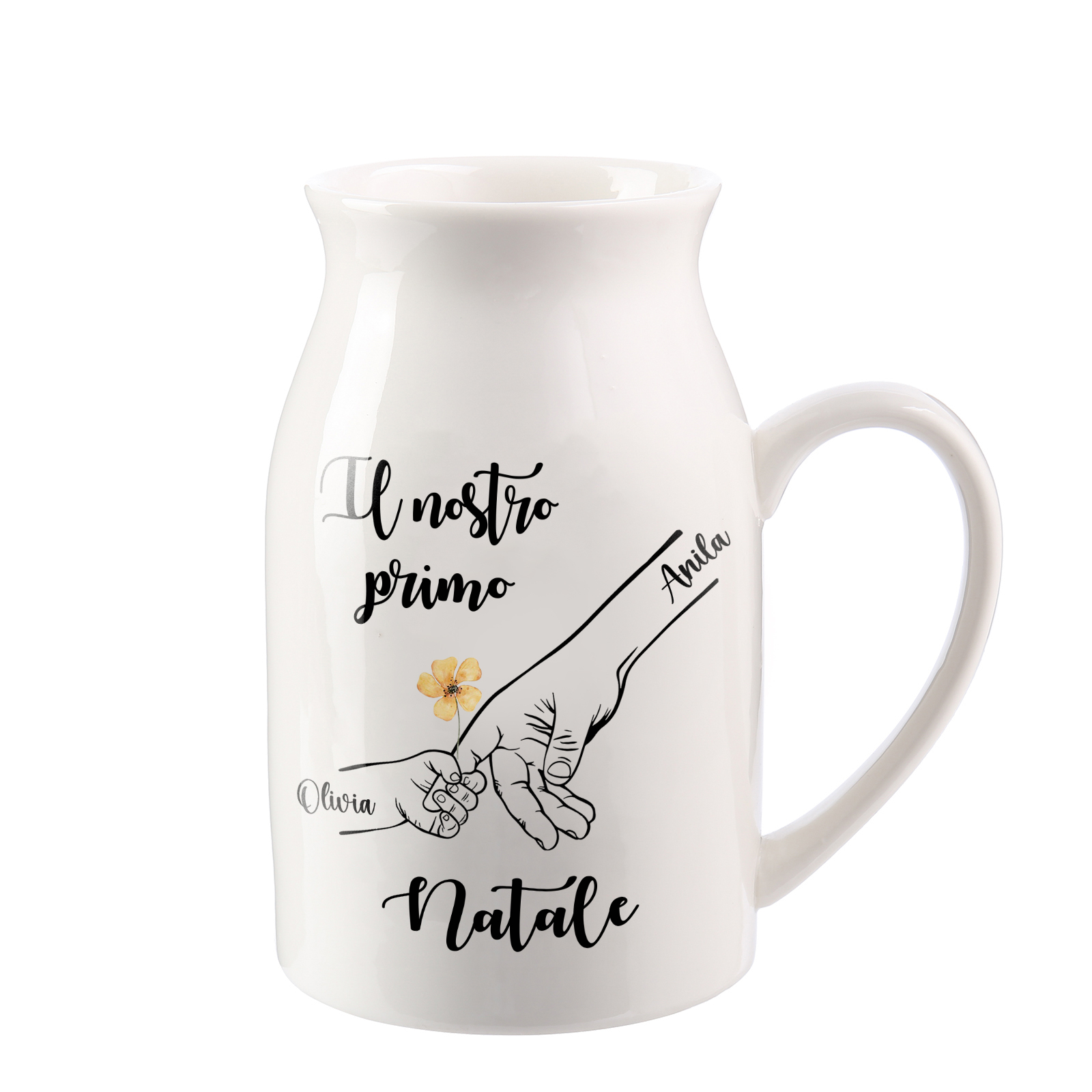 Nostro primo Natale-Vaso di ceramica mano nella mano personalizzato con 2 nomi per mamma/nonna