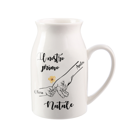 Nostro primo Natale-Vaso di ceramica mano nella mano personalizzato con 2 nomi per mamma/nonna
