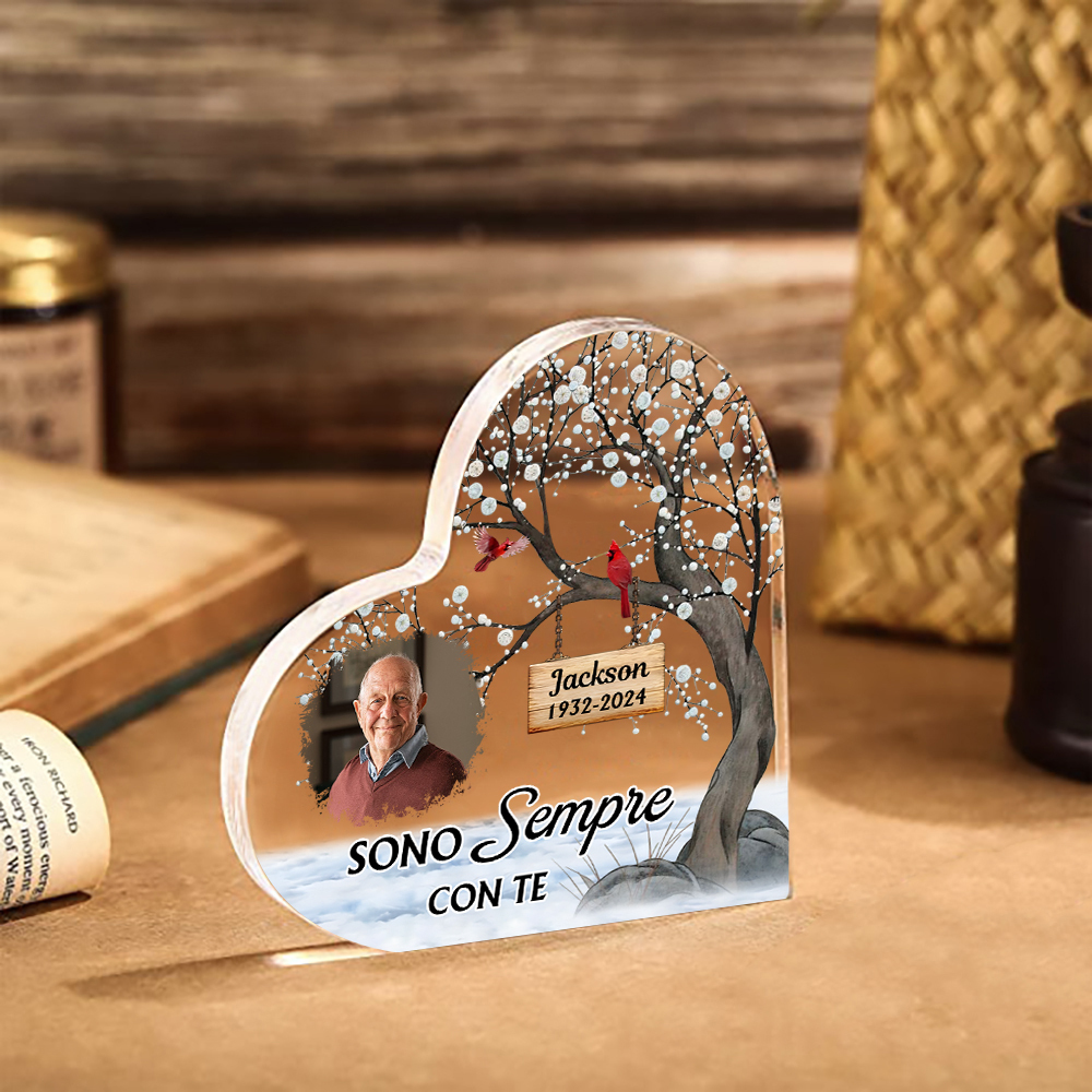 Deco cuore commemorativo in acrilico per memoria con 1 nome e 1 foto e 1 data personalizzati