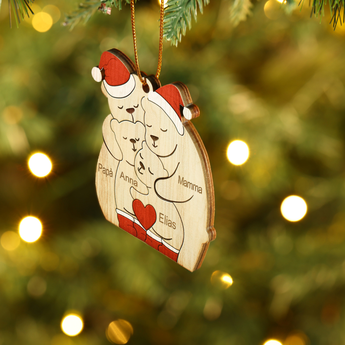"Famiglia di Orsi"Pendente di Natale Personalizzato in legno per la famiglia 4 Nomi personalizzati