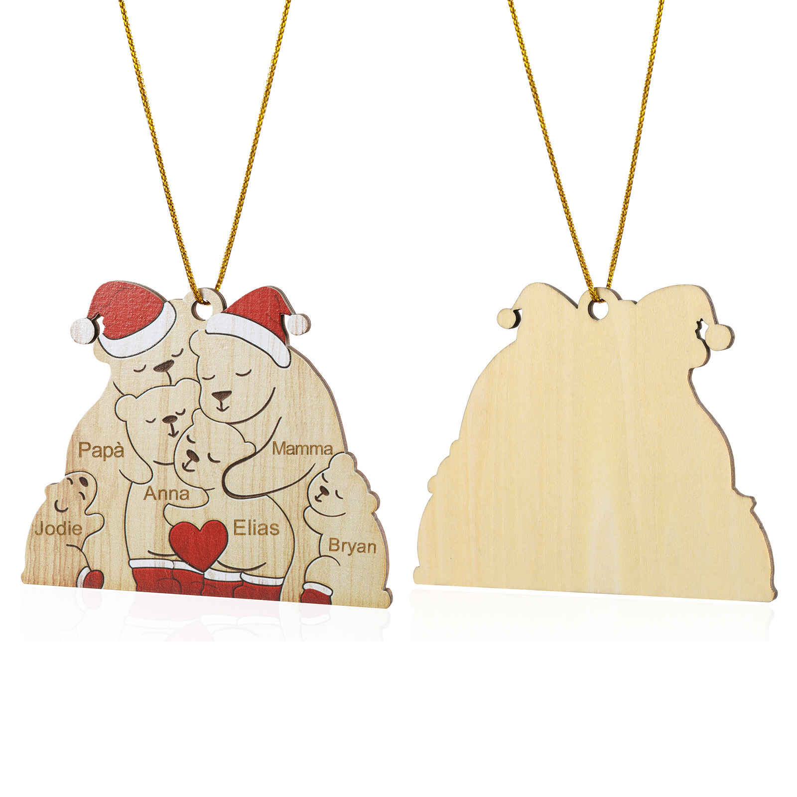 "Famiglia di Orsi"Pendente di Natale Personalizzato in legno per la famiglia 6 Nomi personalizzati