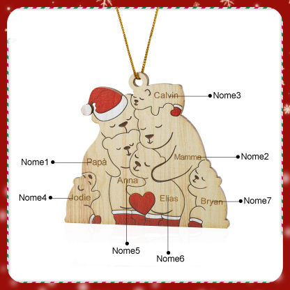 "Famiglia di Orsi"Pendente di Natale Personalizzato in legno per la famiglia 7 Nomi personalizzati