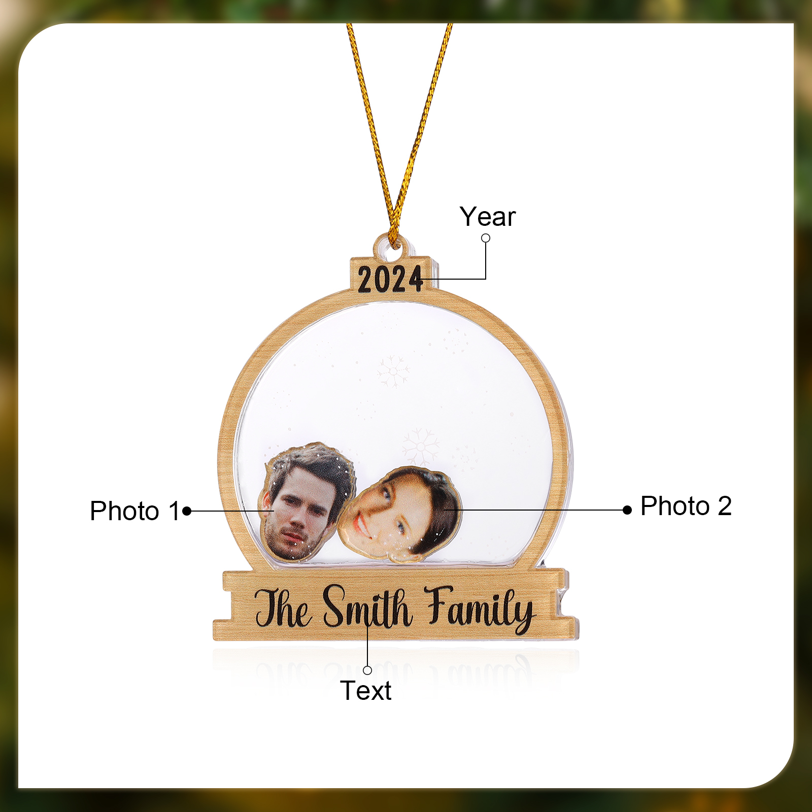 Decorazione Natalizia in Acrilico Personalizza 2-6 Foto, 1 Testo e 1 Data - Design Palla di Neve, Regalo di Natale per Famiglia | Jessemade