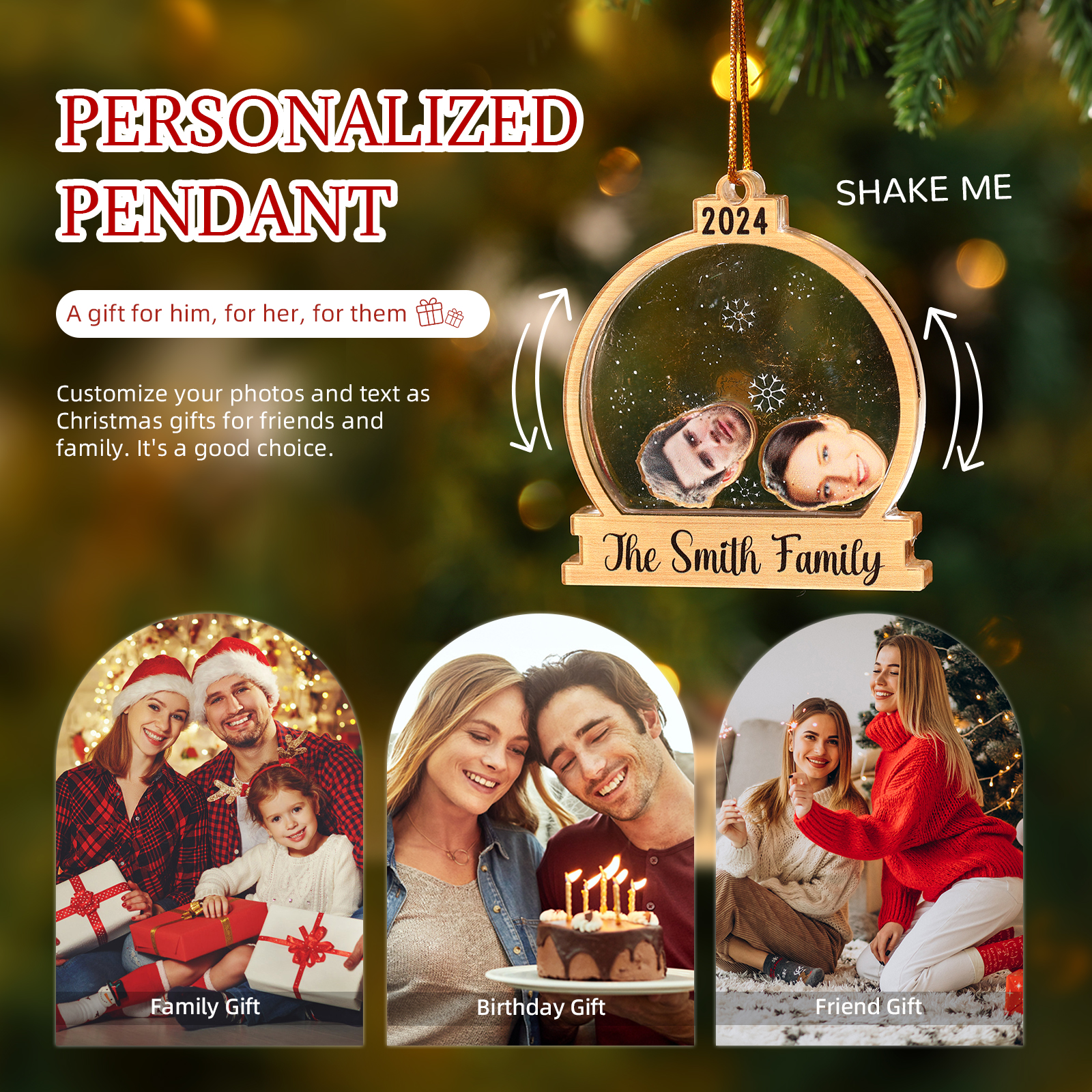 Decorazione Natalizia in Acrilico Personalizza 2-6 Foto, 1 Testo e 1 Data - Design Palla di Neve, Regalo di Natale per Famiglia | Jessemade