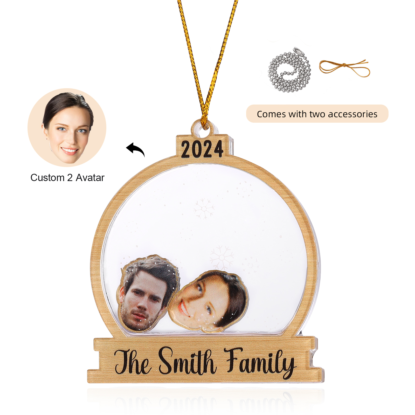 Decorazione Natalizia in Acrilico Personalizza 2-6 Foto, 1 Testo e 1 Data - Design Palla di Neve, Regalo di Natale per Famiglia | Jessemade