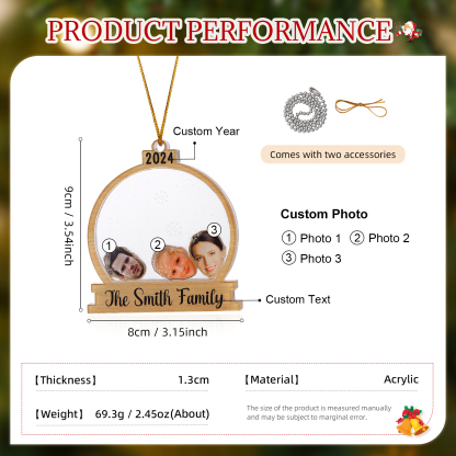 Decorazione Natalizia in Acrilico Personalizza 2-6 Foto, 1 Testo e 1 Data - Design Palla di Neve, Regalo di Natale per Famiglia | Jessemade
