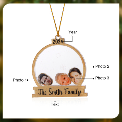 Decorazione Natalizia in Acrilico Personalizza 2-6 Foto, 1 Testo e 1 Data - Design Palla di Neve, Regalo di Natale per Famiglia | Jessemade