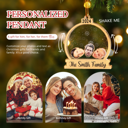 Decorazione Natalizia in Acrilico Personalizza 2-6 Foto, 1 Testo e 1 Data - Design Palla di Neve, Regalo di Natale per Famiglia | Jessemade