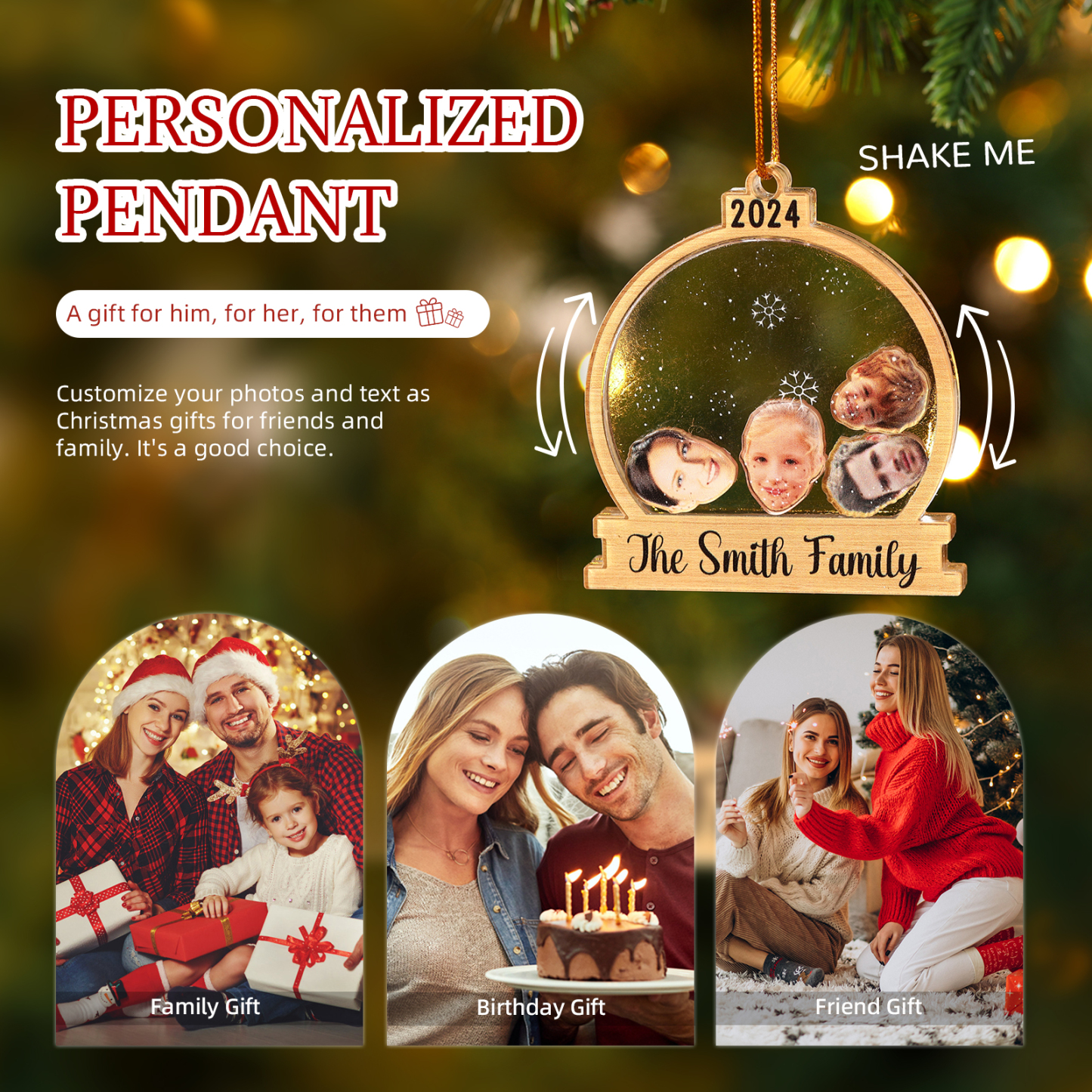 Decorazione Natalizia in Acrilico Personalizza 2-6 Foto, 1 Testo e 1 Data - Design Palla di Neve, Regalo di Natale per Famiglia | Jessemade