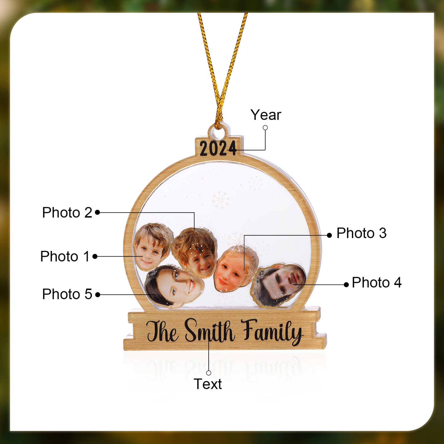 Decorazione Natalizia in Acrilico Personalizza 2-6 Foto, 1 Testo e 1 Data - Design Palla di Neve, Regalo di Natale per Famiglia | Jessemade