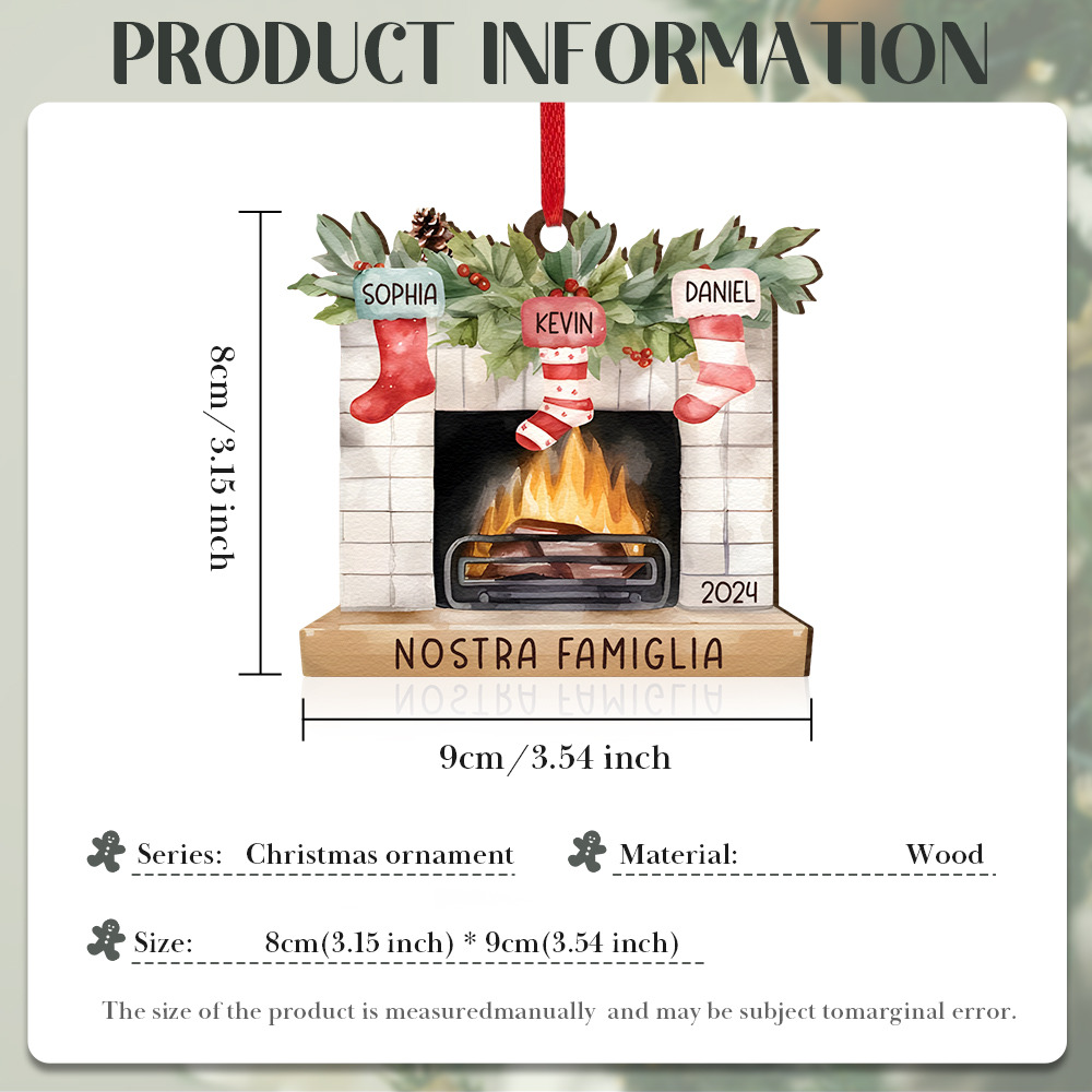 "Fornello Caldo" Pendente di Natale Personalizzato in legno per la famiglia 3 Nomi e 1 Testo e 1 Anno personalizzati 