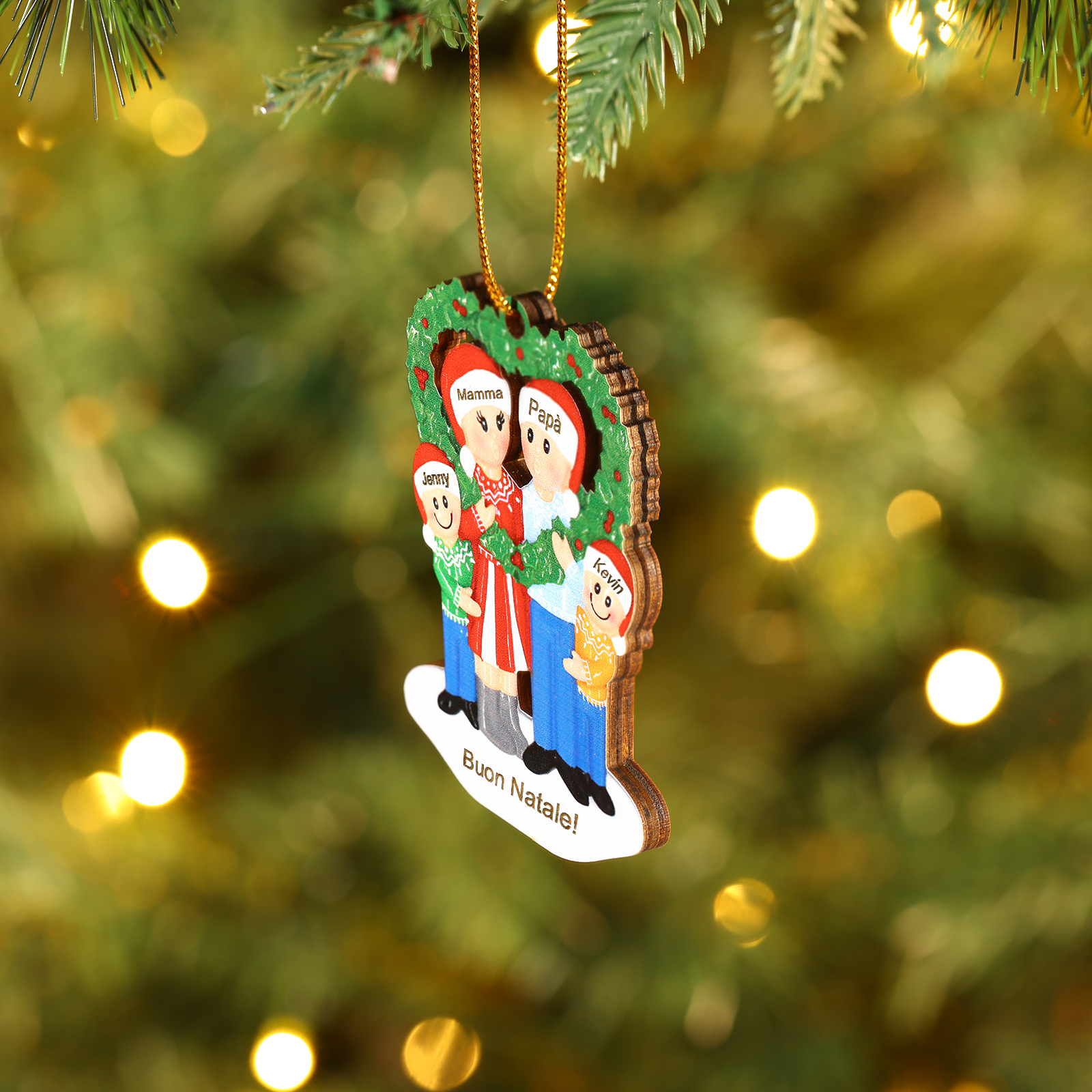 Pendente natalizio per la famiglia a forma di Ghirlanda di cuore in legno con 3-5 nomi personalizzati e 1 testo regalo di Natale per la famiglia | Jessemade