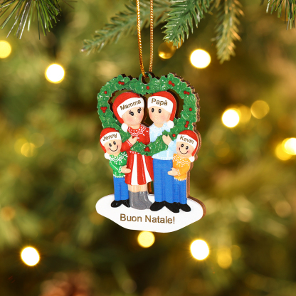 Pendente natalizio per la famiglia a forma di Ghirlanda di cuore in legno con 3-5 nomi personalizzati e 1 testo regalo di Natale per la famiglia | Jessemade