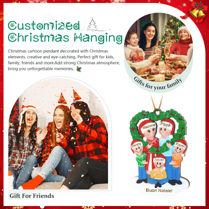 "Casa nostra"Pendente di Natale Personalizzato in legno per la famiglia 5 Nomi e 1 Testo personalizzati 