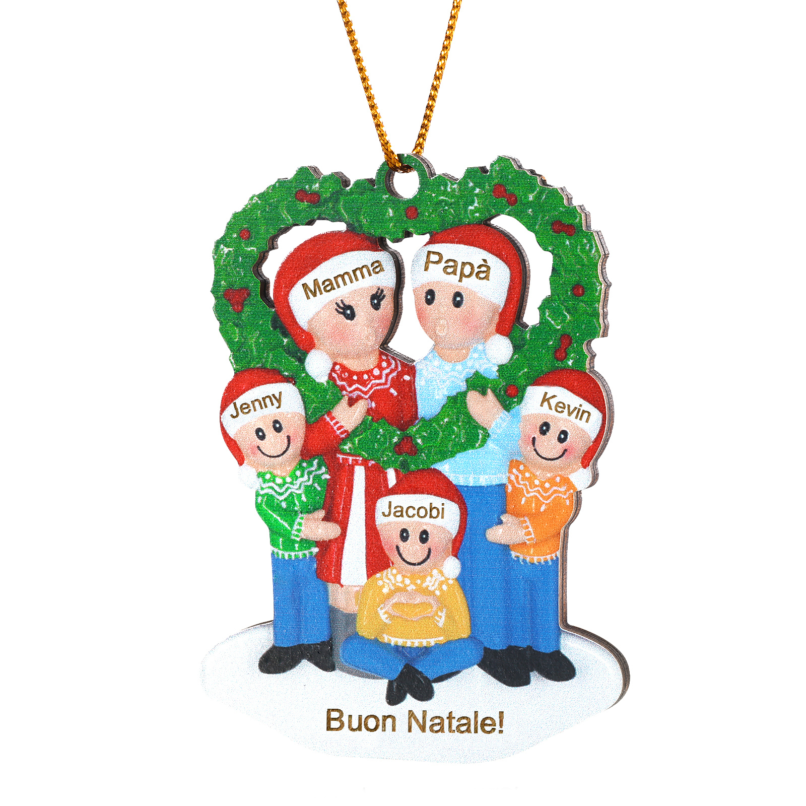 Pendente natalizio per la famiglia a forma di Ghirlanda di cuore in legno con 3-5 nomi personalizzati e 1 testo regalo di Natale per la famiglia | Jessemade