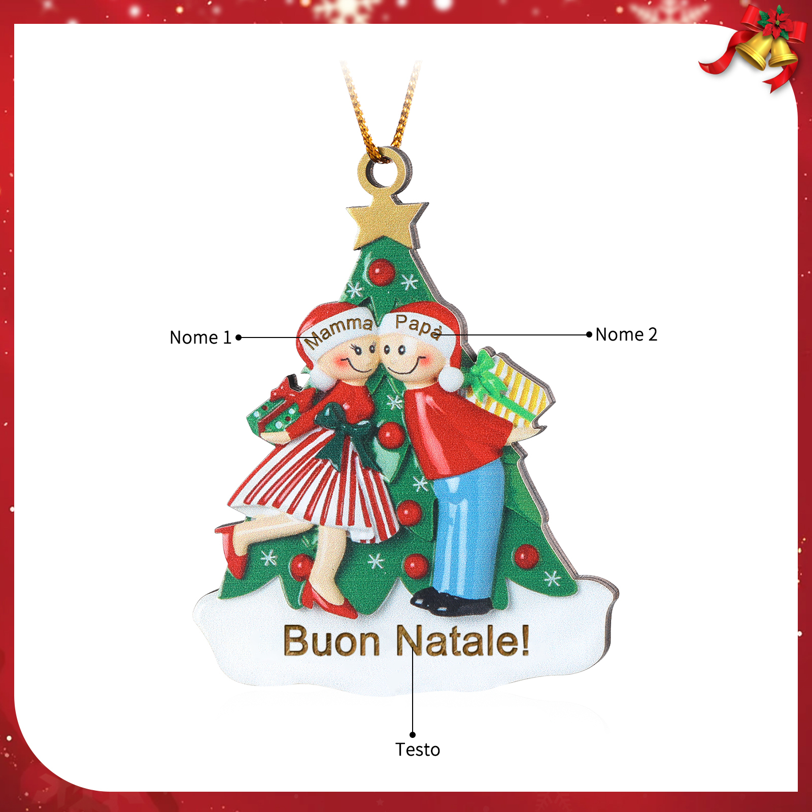 Pendente natalizio personalizzato per i membri della famiglia 2 nomi personalizzati Decorazione dell'Albero di Natale