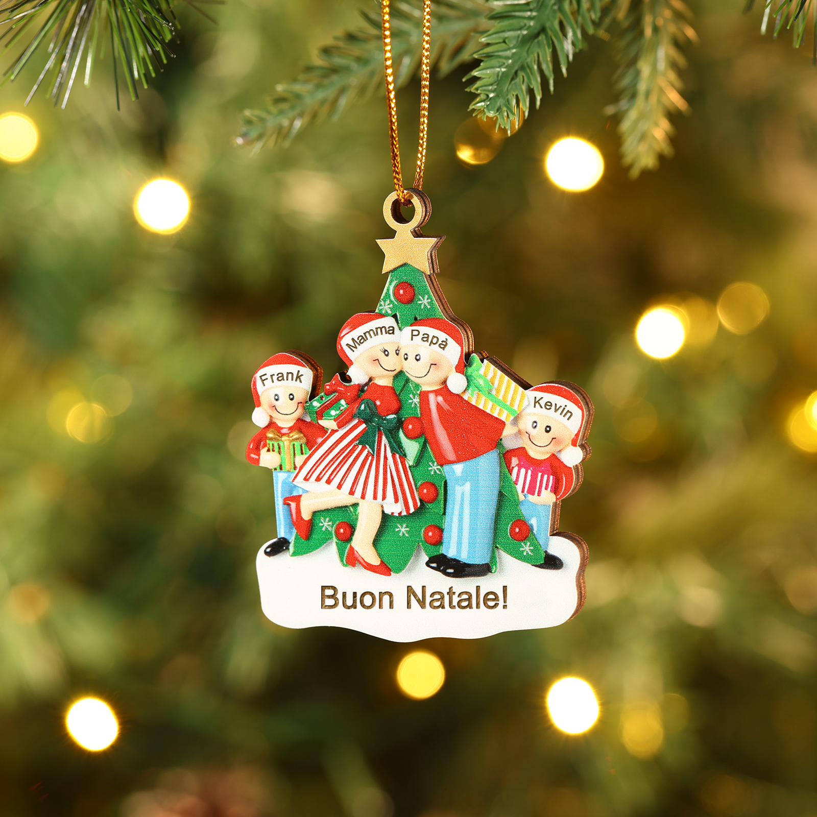 Pendente natalizio personalizzato per i membri della famiglia 4 nomi personalizzati Decorazione dell'Albero di Natale